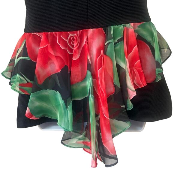 80’s Jon Wesley Floral Pattern Red Rose Blk Blouse Women’s 8 Dress Top - Picture 8 of 10